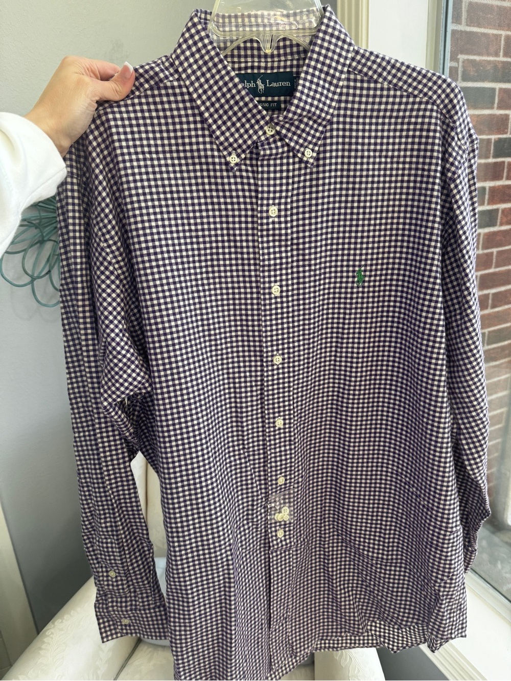NEW Large Ralph Lauren Purple Gingham Button-Down Classic Fit Shirt